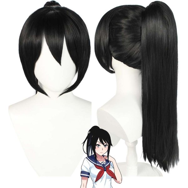 Schwarze gerade lange Pferdeschwanz-Perücke (für Damen) Halloween-Partyspiel: „Yandere Simulator“ Aishi Ayano Cosplay