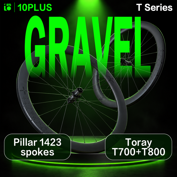Zestaw kół 10PLUS Gravel Carbon 700C, hamulce tarczowe, gotowe do montażu bezdętkowego, system Center Lock, 36T, mechanizm zębatkowy, 38mm, 45mm, 1423 szprychy
