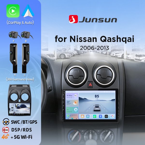 Junsun 360 ° Radio samochodowe z kamerą panoramiczną, 8-rdzeniowym procesorem, bezprzewodowym CarPlay, ekranem Android Auto, GPS Navi do Nissan Qashqai J10 2006-2013