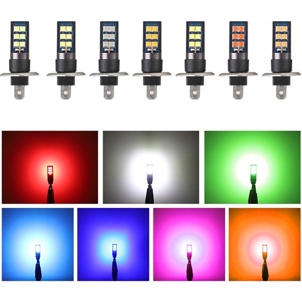 Ampoule LED Canbus super lumineuse pour voiture, antibrouillard, ampoules de sauna, feu de circulation automatique, H1, H3, 880, 12SMD, 12V, 2x7 couleurs, 3030