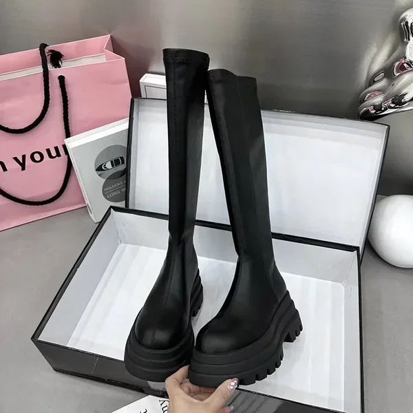 Winter Frauen Ritter Hohe Stiefel Mode Zurück Reißverschlüsse Damen Elegante Plattform Wohnungen Lange Booties Kurze Plüsch frauen Schuhe 2026
