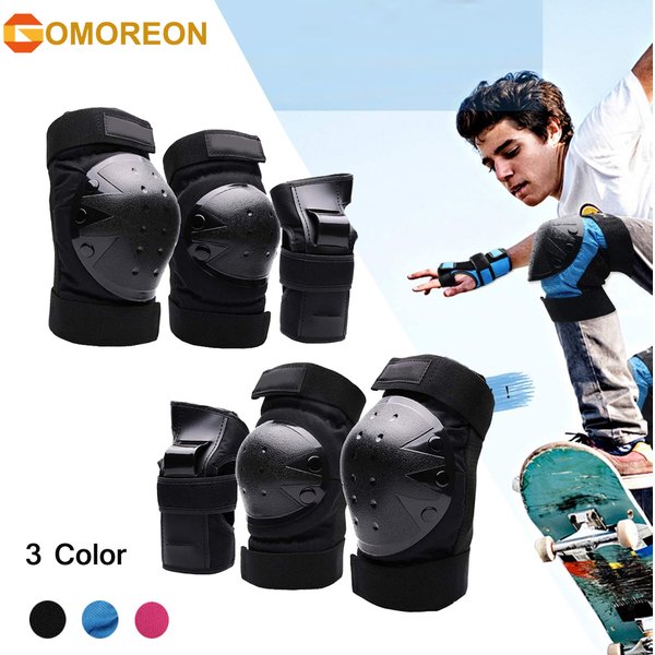 GOMOREON 6 Stück Knieschützer für Kinder/Erwachsene, Ellenbogenschützer, Handgelenkschützer, Schutzausrüstung für Skateboarden, Rollschuhlaufen, Radfahren, BMX, Fahrrad