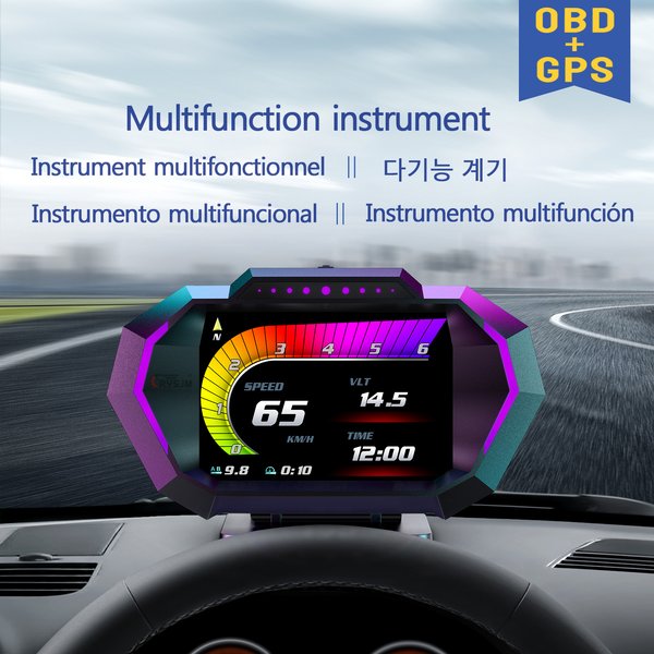Afficheur tête haute OBD2 + GPS HUD P24 OBD pour voiture, compteur de vitesse numérique, consommation de carburant, température de l'eau, tension, pression, inclinomètre avec alarme