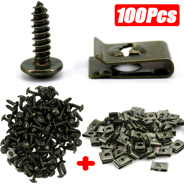 Vis autotaraudeuses mixtes en métal, Clips en forme de U pour voiture et moto, Clip de retenue de vis antirouille pour Scooter, ATV, cyclomoteur, vélo électrique