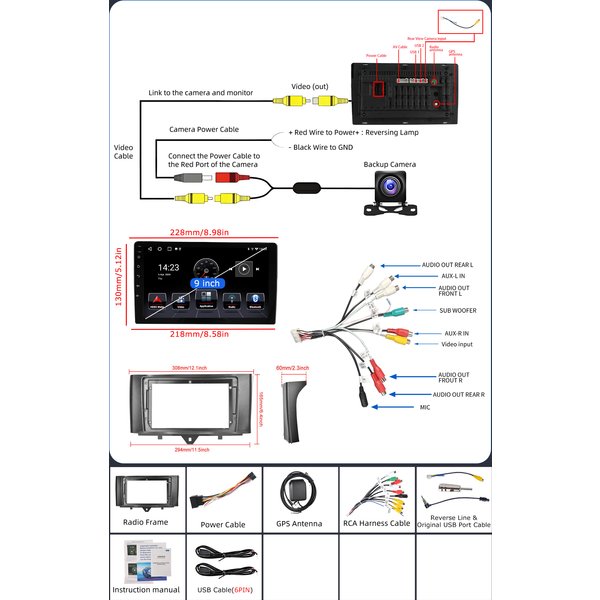 ESSGOO Android 15 4+64G für Mercedes Benz Smart Fortwo 451 2011-2015 Autoradio mit Wireless Carplay, Android Auto, GPS, NAVI, RDS, FM, WIFI, Bluetooth, Mirror Link, Lenkradsteuerung,
