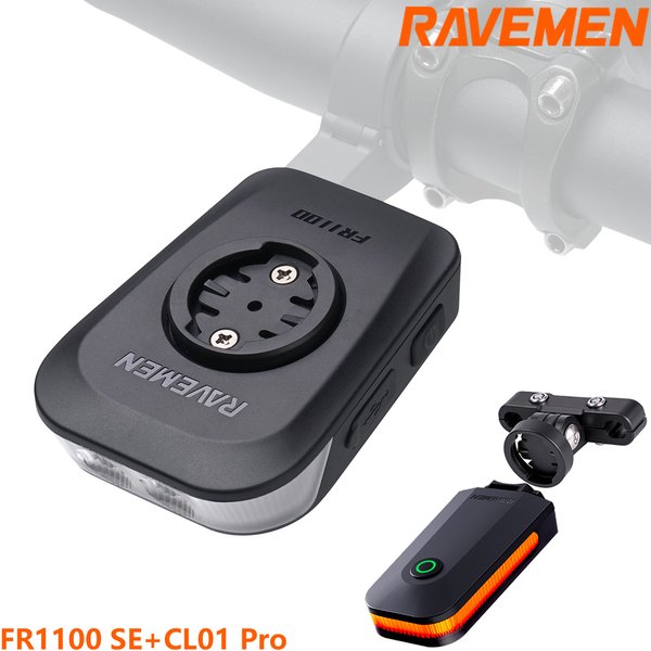 RAVEMEN FR1100 SE – phare de vélo pour Garmin Wahoo Bryton GPS et feu arrière CL01 Pro, ensemble de feux avant et arrière pour vélo, rechargeable