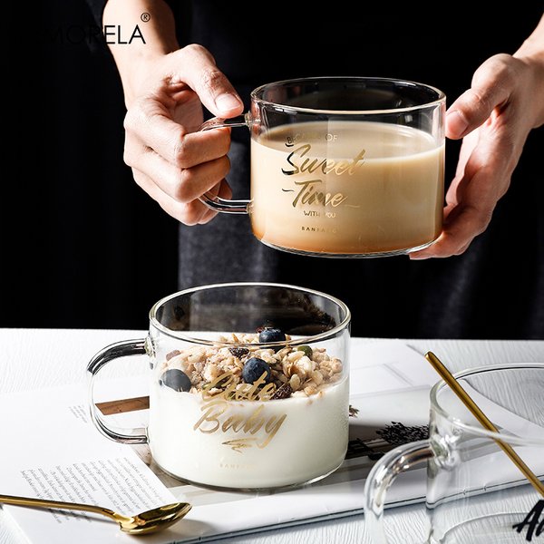 Kemorela kreative Alphabet Glas große Saft Tasse mit Griff Büro Tee tasse Dessert Tasse Haferflocken Tasse Frühstück Tasse Glas