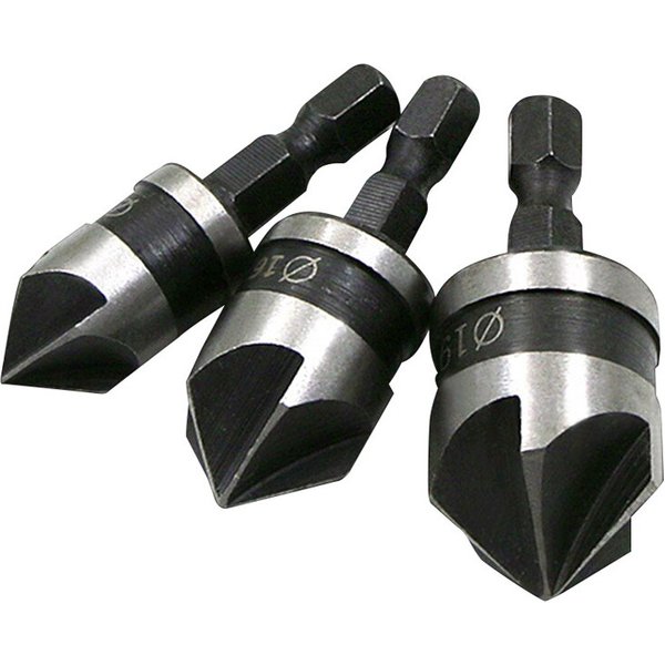3pc sechseckiger Schaft 90 Grad schwarz fünf Blatt Fase 12/16/19mm Senk bohrer Holzbearbeitungs-Loch öffner Werkzeugs atz