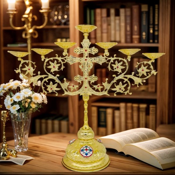 HTISOK – candélabre orthodoxe en alliage de Zinc à 7 bougies, 12 pouces de haut, bougeoir à 7 bras pour bougies coniques, Design Vintage doré