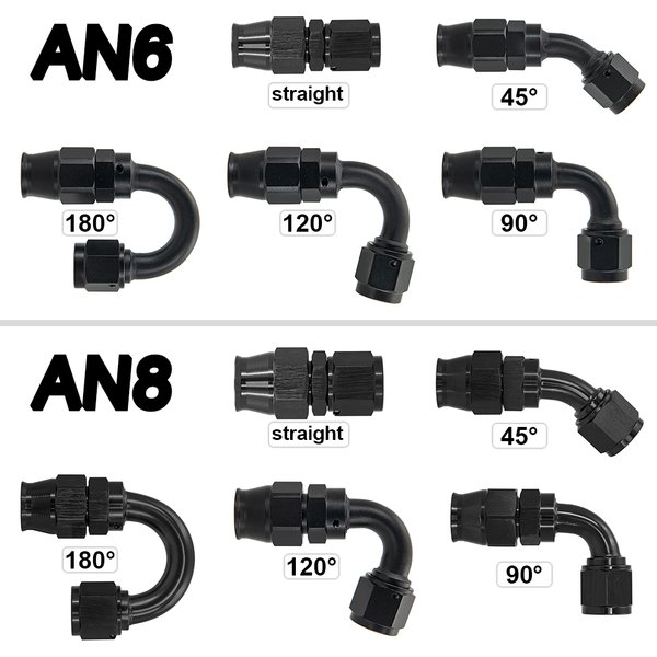 AN6 AN8 straight 45 90 120 180 Degree Reusable Hose End Fitting Adapter For Swivel PTFE Oil Fuel Line Hose End Fitting