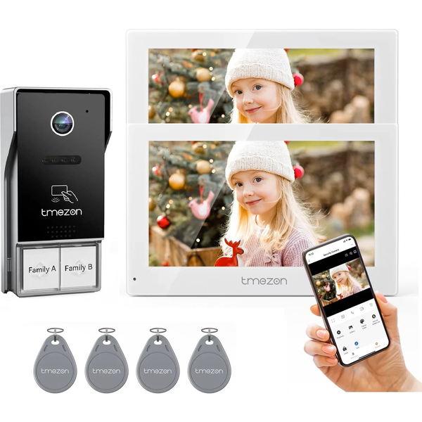 TMEZON WiFi 2-Draht-Video-Türsprechanlage, 1080P Video-Intercom, 7" Farb-Touchscreen, Nachtsicht, Öffnung per App und Karte, Bewegungserkennung, Aufnahme und Wiedergabe, wasserdicht Y73*2+D93