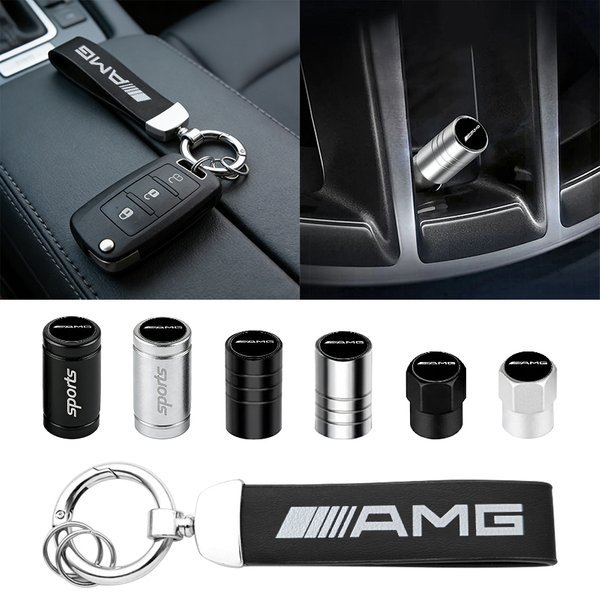 Pour Mercedes Benz Classe C E A B S GLC GLS W203 W176 AMG : Cache-valve de pneu de voiture avec logo, porte-clés et accessoires