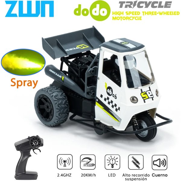 ZWN S810 voiture RC à trois roues avec lumières Spray 2.4G télécommande électrique haute vitesse émulation motos jouets pour enfants