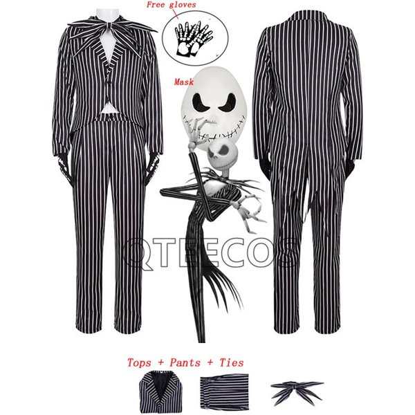 Costume de Cosplay Jack Skellington pour Adulte, Uniforme de L'Étrange Noël de Monsieur Jack, Masque Trempé, Halloween