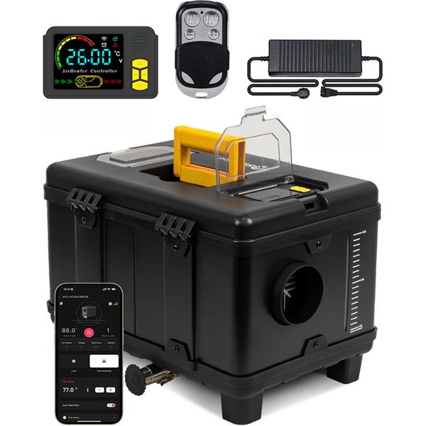 8KW 12V/24V/220V Bluetooth APP-gesteuerter Diesel-Luftheizer mit Adapter, Turbo-Heizmodus, 24-Stunden-Timer für Garage, Camping, Nachtbeheizung