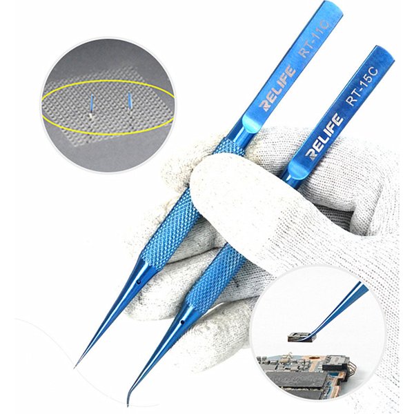 RELIFE RT-11C RT-15C High Precision Titanium Alloy Tweezers Non-slip Ultra Fine Motherboard Flying Wire Repair Clamping Forceps