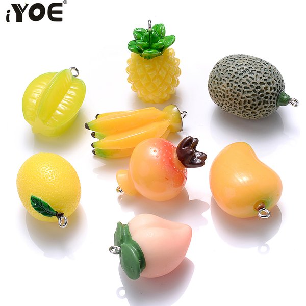 5pcs Mix Fruit Charms Mango Pineapple Peach Lemon Cantaloupe Resin Pendant Charms For Making Jewelry DIY Necklace Earring
