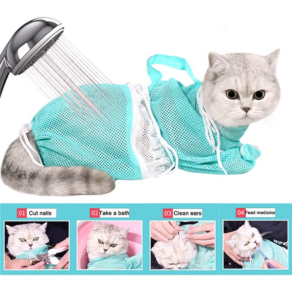 Sac de douche de toilettage pour chat, sacs en maille de lavage en Polyester, sac de retenue réglable pour chats, empêche les rayures pour le bain, coupe des ongles