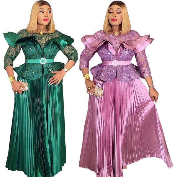 Nouvelle robe africaine grande taille pour femmes, effet deux pièces, cintrée à la taille, amincissante, élégante, plissée, pour les fêtes d'Halloween.