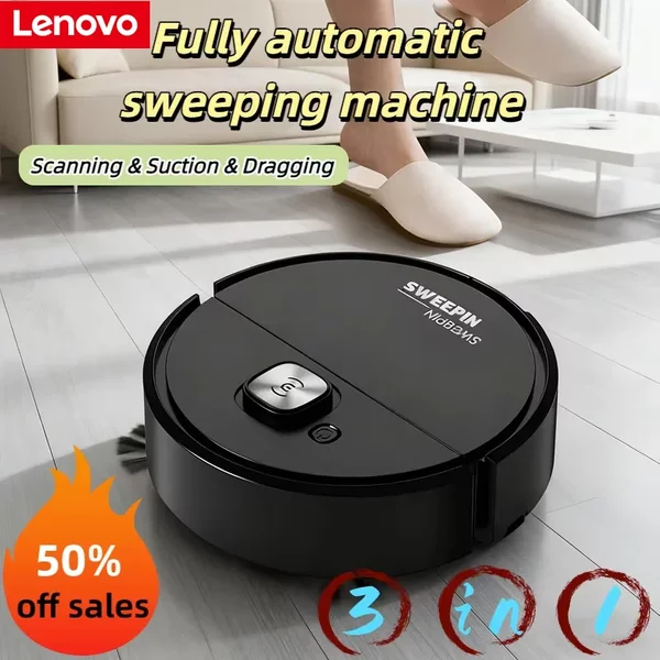 Robot de balayage intelligent 3-en-1 Lenovo à faible bruit, entièrement automatique, pour un nettoyage intégré