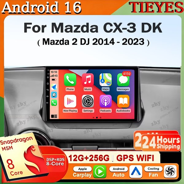 Android 16 For Mazda CX-3 DK Mazda 2 DJ 2014 - 2023 Multimedia Player Radio Stereo Head Unit GPS Navigation 4G WIFI BT DSP DVD