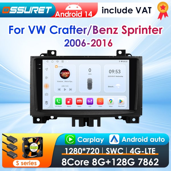 360 Kamera 2Din Android 14 Auto Radio Für VW Crafter für Benz Sprinter 2006-2016 Auto Multimedia GPS-Player 4G DSP SWC Carplay 7862