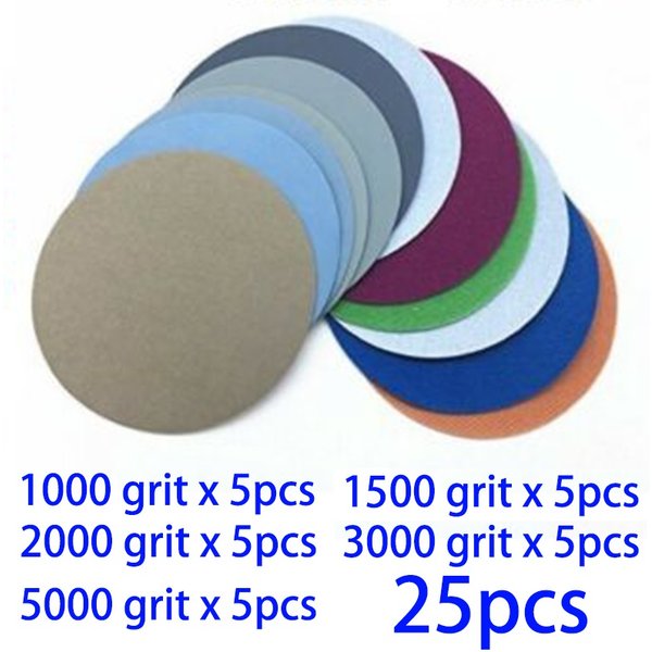 25 pièces 3 pouces papier de verre crochet et boucle disque de ponçage eau/sèche papier de verre outils abrasifs 1000 1500 2000 3000 5000 grain