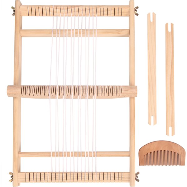 QJH Wooden Multi-Craft Weaving Loom 19.6'L X 15.3'W Warp Frame Loom Heddle Bar for Weave Board Weaver Tapestry Kids Beginner