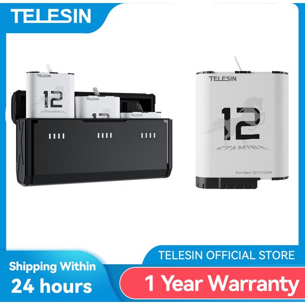 TELESIN Bateria Endurence 1750 mAh do GoPro Hero 12 11 10 9 Akcesoria Gopro z pojemnikiem na baterie do GoPro 9 10 11 12 Czarny