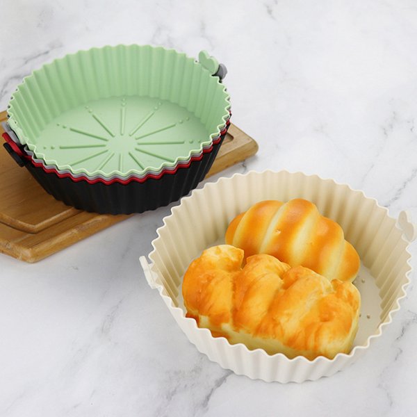 17/20cm Air Fryers Oven Baking Tray Reusable Silicone Non-Stick Round Baking Pan Microwave Pads Airfryer Pan Liner Cake Mold