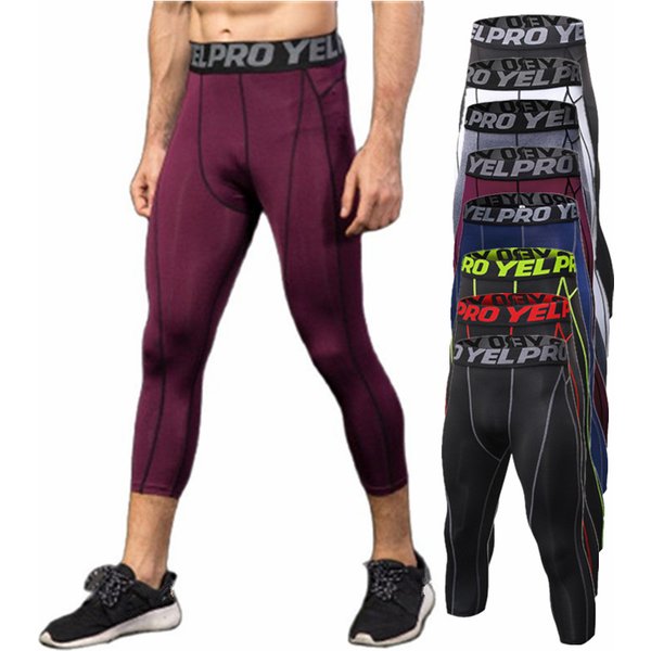 Hommes serré Compression 3/4 pantalons courts Shorts Sport basket-ball Fitness course entraînement entraînement exercice transpiration Leggings