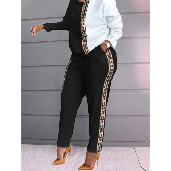 Autumn and Winter New Women's Fashion Contrast Printing Long-sleeved Loose Casual Suit