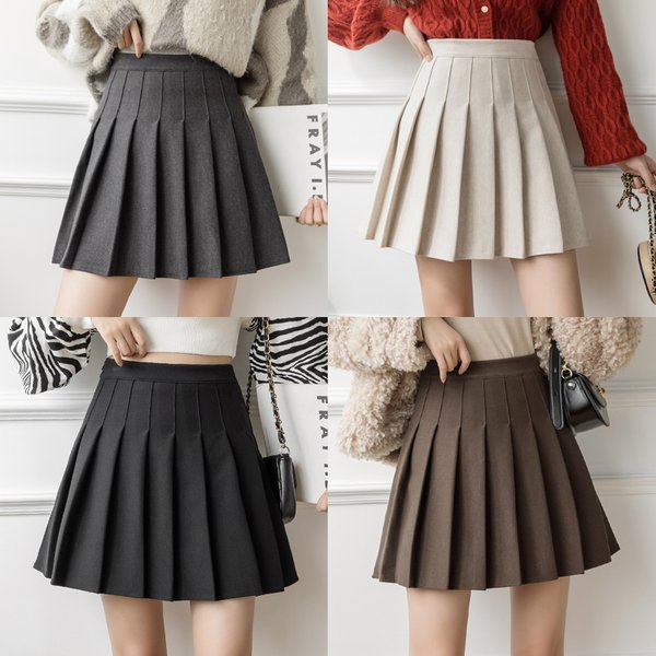 Mini jupes plissées en laine taille haute pour femmes, jupe courte A-Line, mode Kawaii, patineuse scolaire, automne, hiver