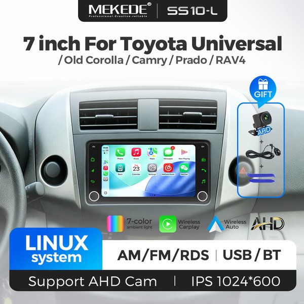 MEKEDE 7" Autoradio für Toyota Universal COROLLA VIOS CROWN CAMRY HIACE PREVIA RAV4 Prado 200*100MM Android Auto Wireless Carplay Auto-MP5-Player FM RDS Stereo BT USB AHD-Kamera Geschenk EU-Lieferung