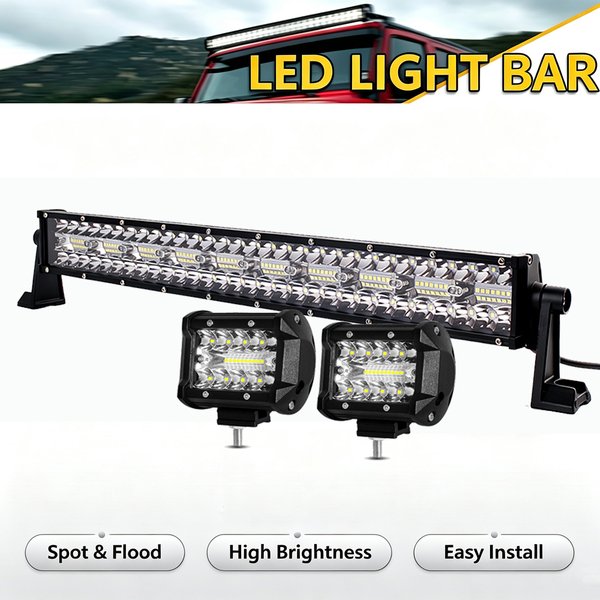 22 Zoll Dreireihige LED-Lichtleiste + 2 Stück 4 Zoll LED-Arbeitsscheinwerfer Kombi-Strahl Offroad-Lichtleiste 12V Wasserdichte Fahrleuchte für 4x4 Truck SUV ATV UTV