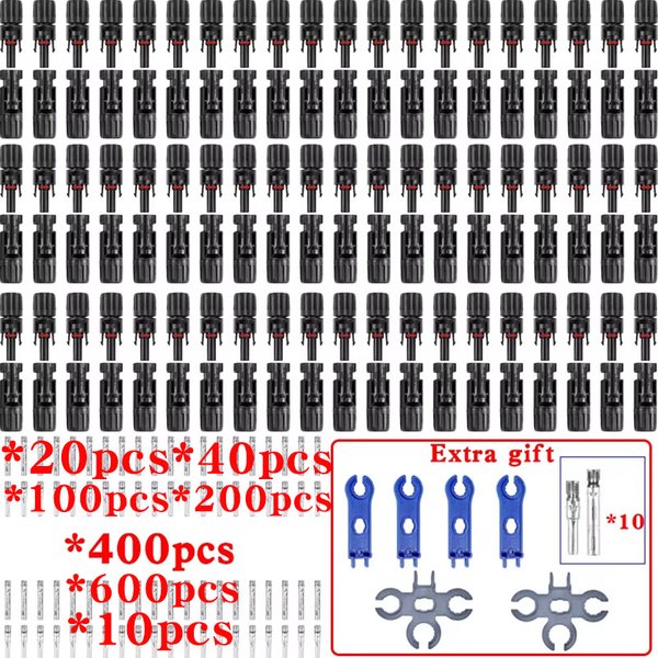 Kit de connecteurs solaires 10/20/100/200 pièces, 1000V DC 30A avec prise PV pour câbles photovoltaïques 2.5/4/6 mm2, accessoires pour panneaux solaires Assem