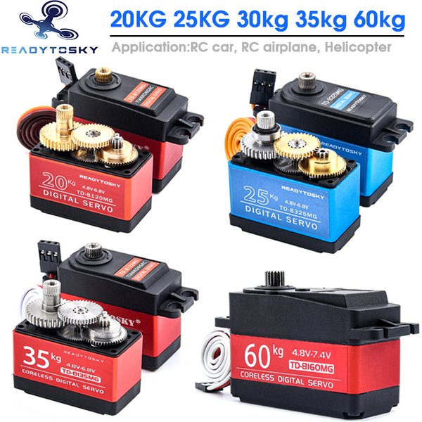 Servo Numérique Sans Noyau à Couple Élevé avec Engrenage en Aluminium, Dispositif à Bras 25T Étanche à 180, 270 et 360 degrés, 20, 25, 30, 35 et 60kg pour voiture RC