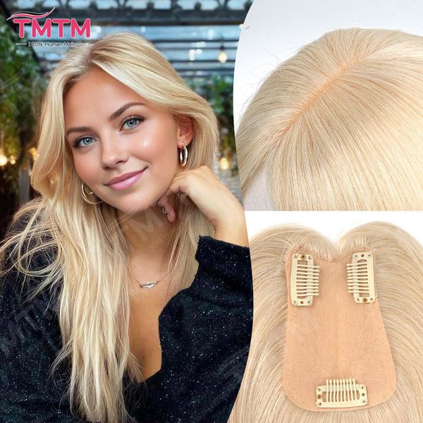 TMTM Blonde Human Hair Topper Clip Ins Hairpieces 100% Remy Human Hair Toppers For Woman 7x11CM Straight Topper Human Hair Woman