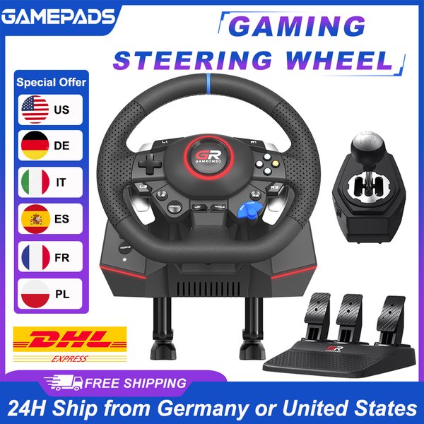 Gaming-Lenkrad für PS5/PS4/PC 270 ° &900 ° RGB-Simulator-Rennlenkrad Volante mit Makro-Vibration, Hall-Sensor, 3 Pedalen und Schalthebel-Set