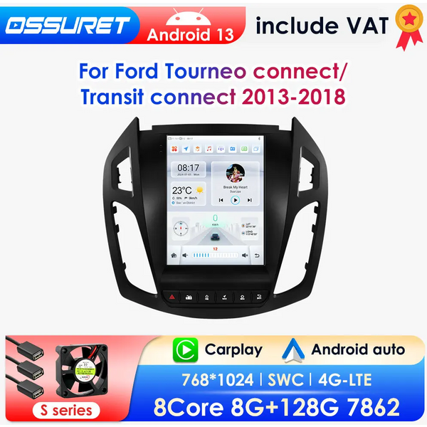 360 Kamera 9.7 ''Android 13 Autoradio für Ford Transit /Tourneo Connect 2013-2016 Auto Multimedia Video 4g 2din Wireless Carplay