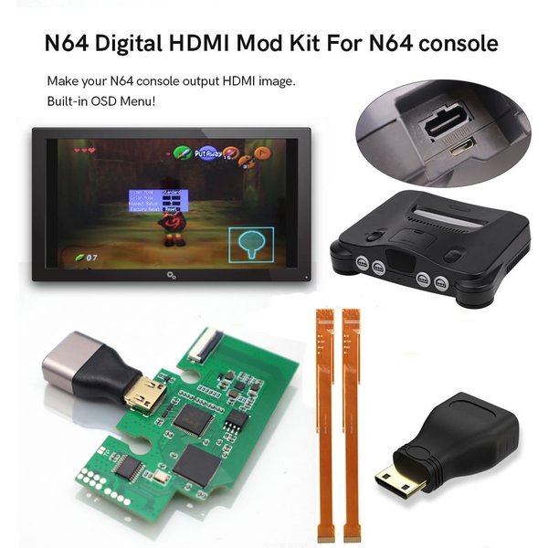 Nowa wersja cyfrowego zestawu HDMI High Definition do N64, mod do płytki PCB z menu OSD i 8 trybami kolorów, wymaga umiejętności lutowania.