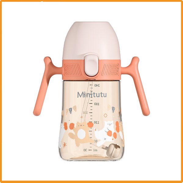 【Minitutu】Neue Flip-PPSU-Babyflasche mit breiter Öffnung/Tropfen- und hochtemperaturbeständige Babyflasche mit Kindersicherung