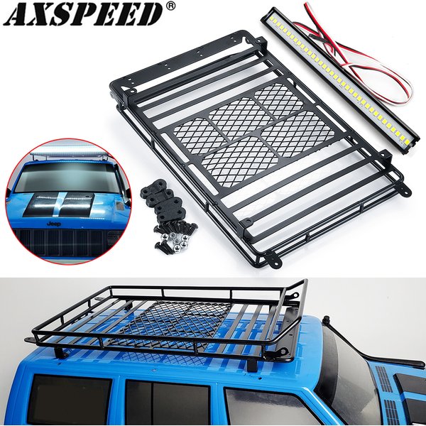 AXSPEED Metall-Dachträger-Gepäckträger mit LED-Lichtleiste für 1/10 RC Crawler Axial SCX10 90046 Wrangler Cherokee Teile