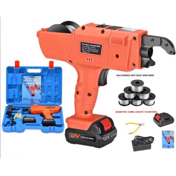 Bewehrungsbindemaschine mit 10 Rollen Bindedraht 8mm-34mm 12V Automatische Bewehrungsbindzange Elektrische Bindemaschine