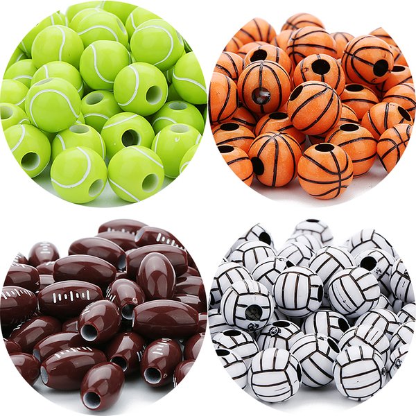 50 teile/los 12mm Acryl Perlen Basketball Tennis Rugby Volleyball Spacer Perlen für DIY Armbänder Schmuck Machen Großhandel Sportlich
