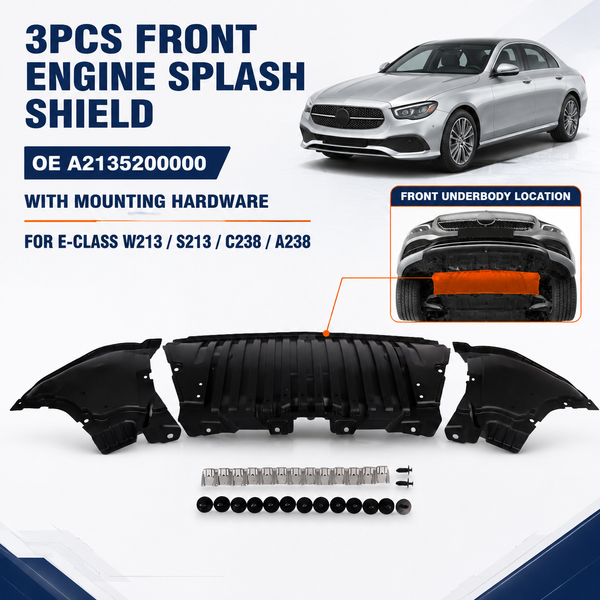 AP02 Vordere untere Motorabdeckung Kühlerträger Spritzschutz mit Clips für Mercedes Benz E-Klasse W213 S213 C238 A238 E200 E220 E250 E300 2016-2023 A2135200000, A2135200400, A2135200600