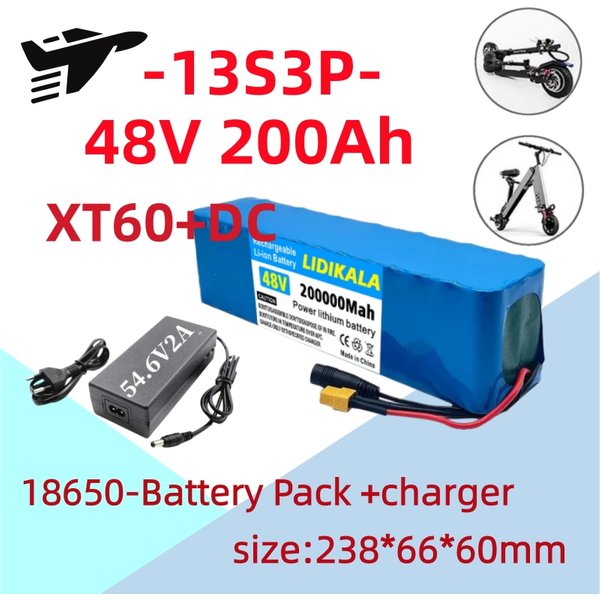 Hochleistungs-1000-W-48-V-13S3P-100000-mAh-Lithium-Akku, integriertes BMS mit 54,6-V-Vollladegerät, Ersatz-Akku für E-Scooter und Elektrofahrräder
