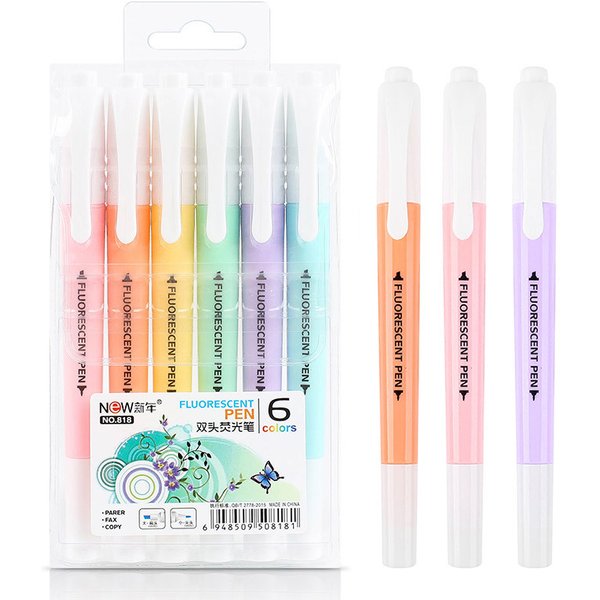 Stylo surligneur Fluorescent à Double tête, marqueurs, stylo de dessin Pastel pour étudiants, fournitures scolaires et de bureau, papeterie mignonne 6 pièces/ensemble