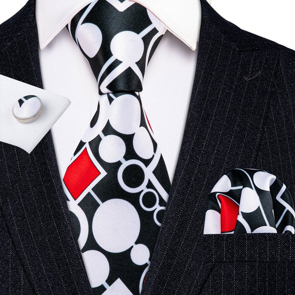 Designer Tie For Men With Handkerchief Cufflinks Sets Classic Black Woven Necktie Party Business Birthday 1209