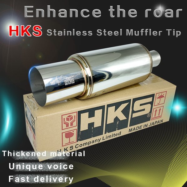 HKS Universal Gerader Trommelschalldämpfer Auspuffrohr aus Edelstahl für Autos mit 2&2,5&3 Zoll Auslass und 3,5 Zoll Endstück